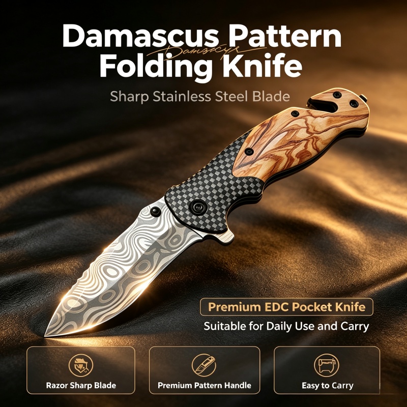 سكين قابل للطي بنمط دمشقي، شفر - مراجعة Edc Carry Pocket Knife وسعره